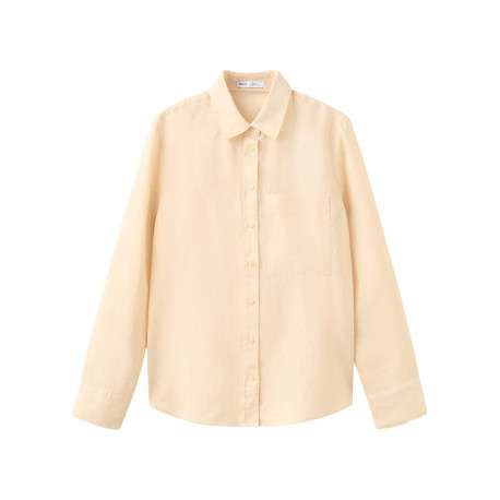 Chemisier en coton beige uni avec une coupe droite et un col à revers