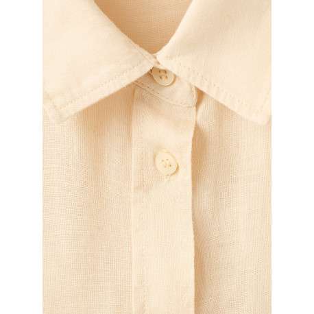 Chemisier en coton beige uni avec une coupe droite et un col à revers - Image 4