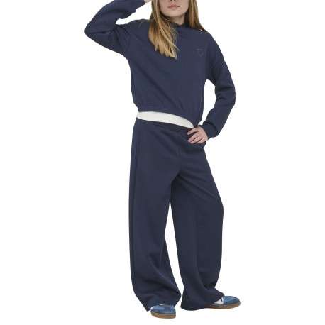 Sweat marine uni pourvu d'une coupe droite et d'une capuche - Image 3