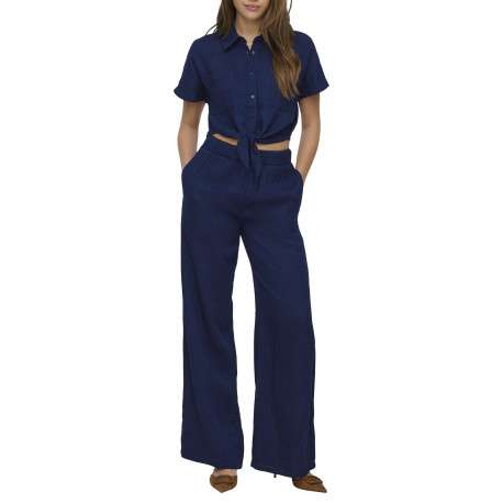 Pantalon chino en coton marine uni pourvu d'une taille élastiquée - Image 3