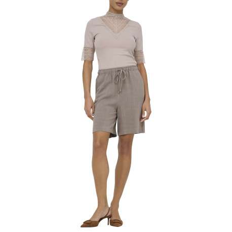 Short jogging taupe uni pourvu d'une taille élastiquée et d'une coupe longue - Image 3