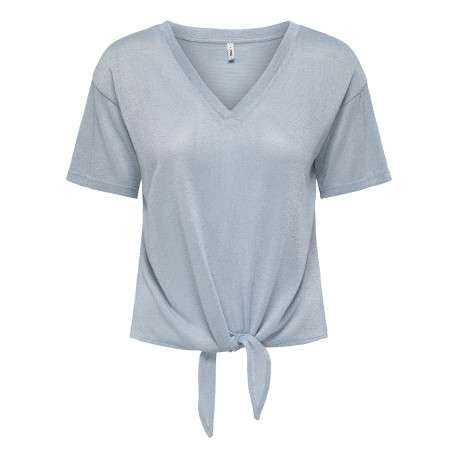 T-shirt ciel uni pourvu d'une coupe droite et de manches courtes