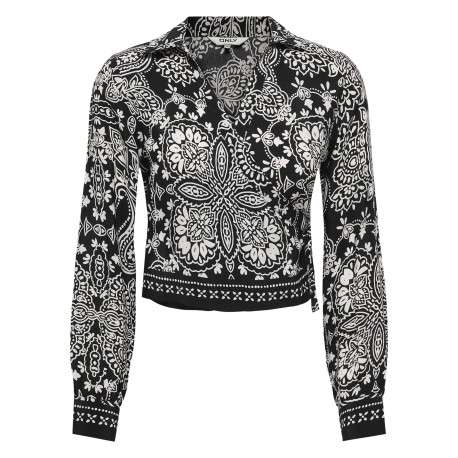Chemisier en coton noir à motifs pourvu d'une coupe cintrée