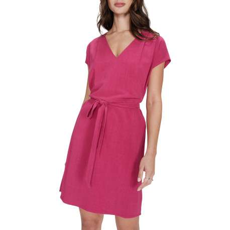 Robe courte rose unie avec une coupe droite et des manches courtes - Image 5