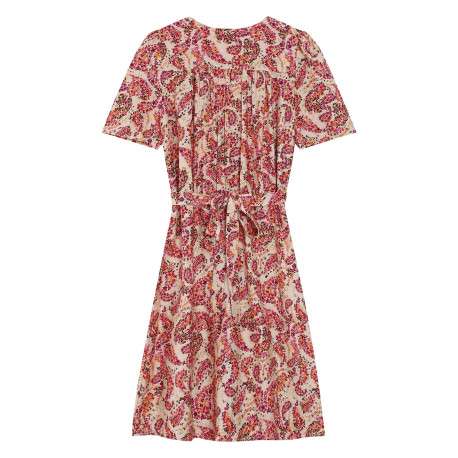 Robe courte corail avec des motifs floraux et une coupe droite - Image 2