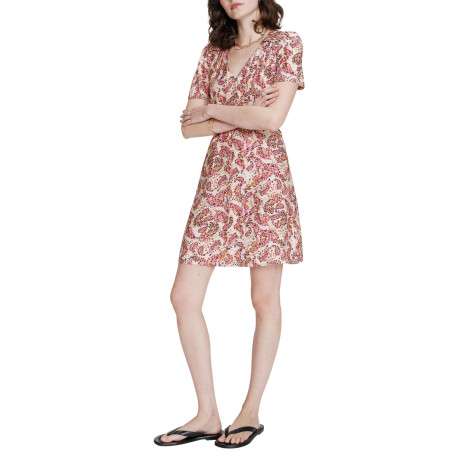 Robe courte corail avec des motifs floraux et une coupe droite - Image 3