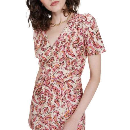 Robe courte corail avec des motifs floraux et une coupe droite - Image 5