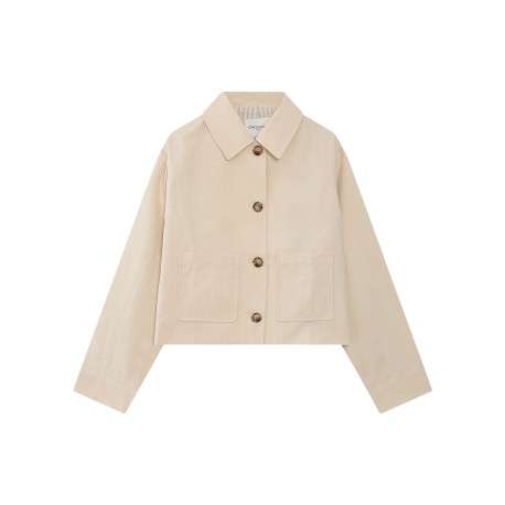 Blouson en jean écru uni avec une coupe droite et un col à revers