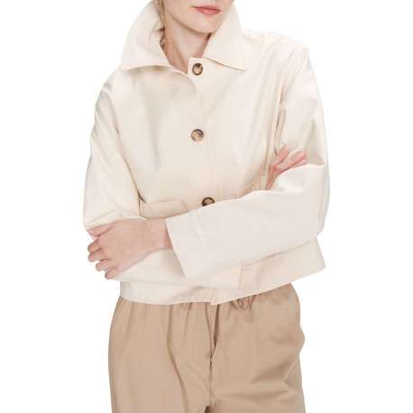 Blouson en jean écru uni avec une coupe droite et un col à revers - Image 4