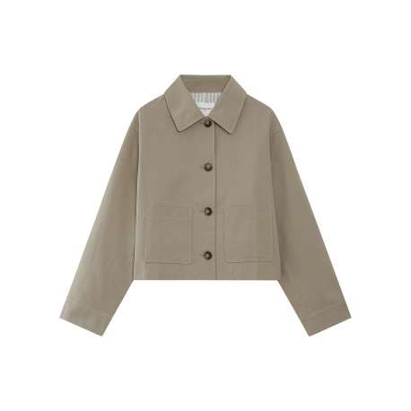 Blouson en jean tilleul uni avec une coupe droite et un col à revers