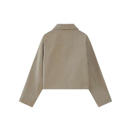 Blouson en jean tilleul uni avec une coupe droite et un col à revers - Image 2