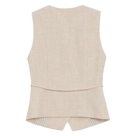 Gilet beige uni avec une coupe ajustée et un col cache-coeur - Image 2