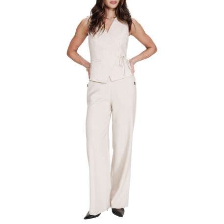 Gilet beige uni avec une coupe ajustée et un col cache-coeur - Image 3