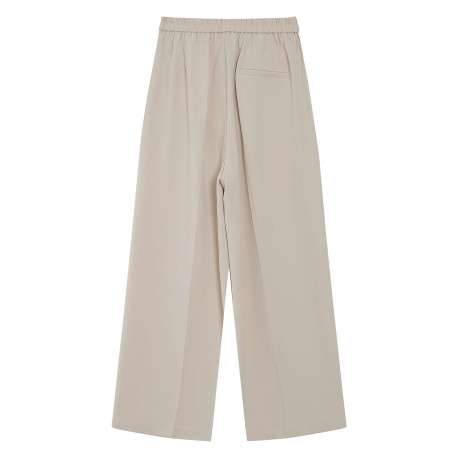 Pantalon chino écru uni avec une coupe droite et une taille élastiquée - Image 2