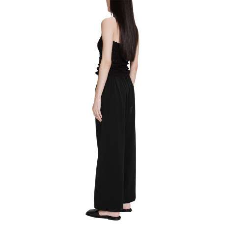 Pantalon chino noir uni avec une coupe droite et une taille élastiquée - Image 4