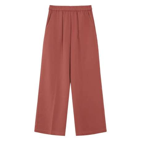 Pantalon chino brique uni avec une coupe droite et une taille élastiquée