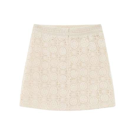 Jupe courte en coton écrue unie avec une coupe droite et un zip - Image 2