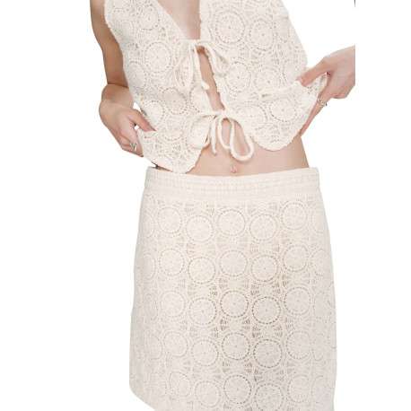 Jupe courte en coton écrue unie avec une coupe droite et un zip - Image 5