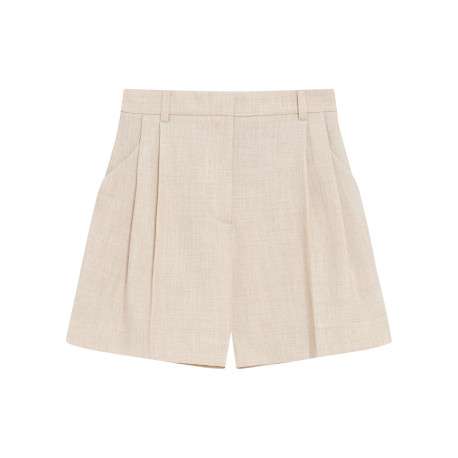 Short chino beige uni à coupe droite avec un zip et une agrafe