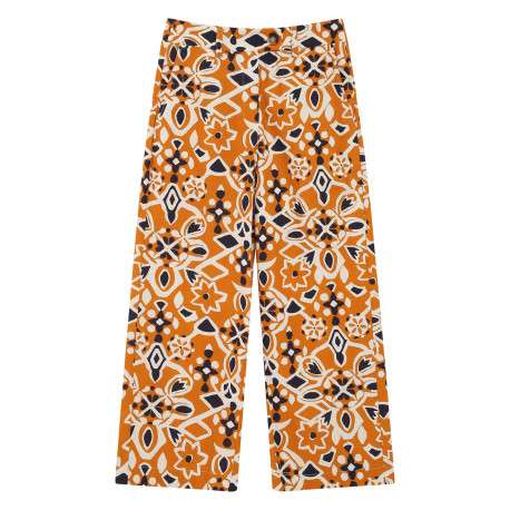 Pantalon chino orange en coton avec des motifs géométriques et une coupe flare
