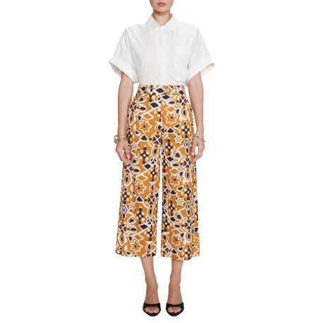 Pantalon chino orange en coton avec des motifs géométriques et une coupe flare - Image 3