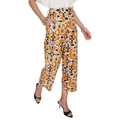 Pantalon chino orange en coton avec des motifs géométriques et une coupe flare - Image 5