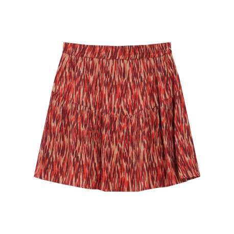 Jupe courte rouge avec motifs abstraits et une coupe fluide - Image 2