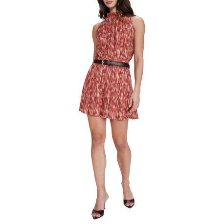 Jupe courte rouge avec motifs abstraits et une coupe fluide - Image 3