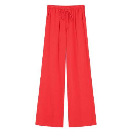 Pantalon chino rouge uni avec une coupe flare et une taille élastiquée