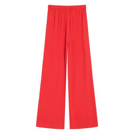 Pantalon chino rouge uni avec une coupe flare et une taille élastiquée - Image 2