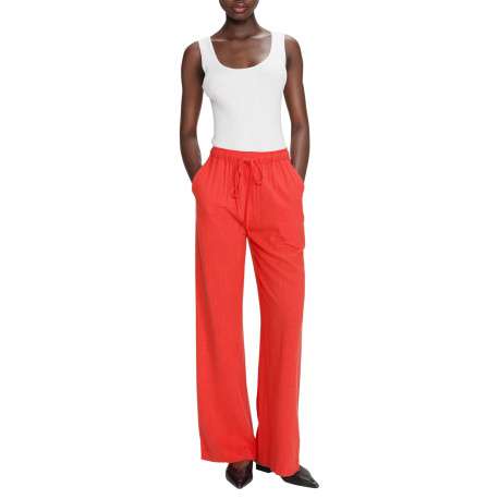 Pantalon chino rouge uni avec une coupe flare et une taille élastiquée - Image 3