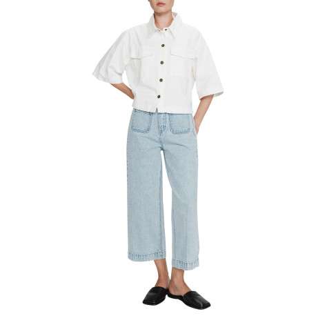 Jean en coton stone uni avec une coupe bootcut à zip et à bouton - Image 3