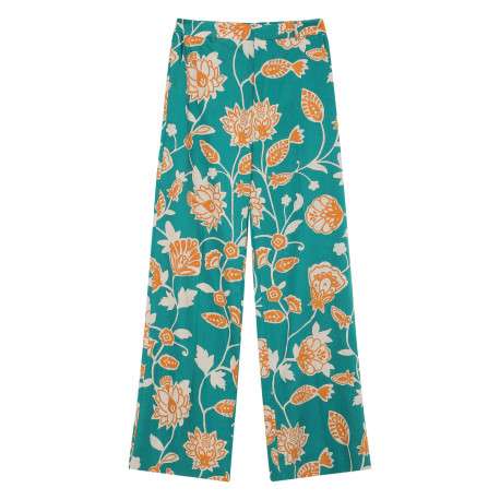 Pantalon chino vert avec des motifs floraux et une coupe flare