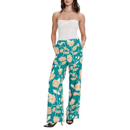 Pantalon chino vert avec des motifs floraux et une coupe flare - Image 3