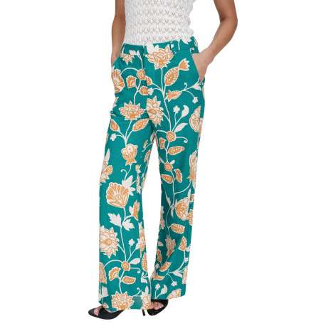 Pantalon chino vert avec des motifs floraux et une coupe flare - Image 4