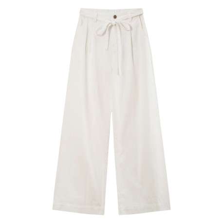 Pantalon chino en coton blanc uni à coupe large avec un bouton et un zip
