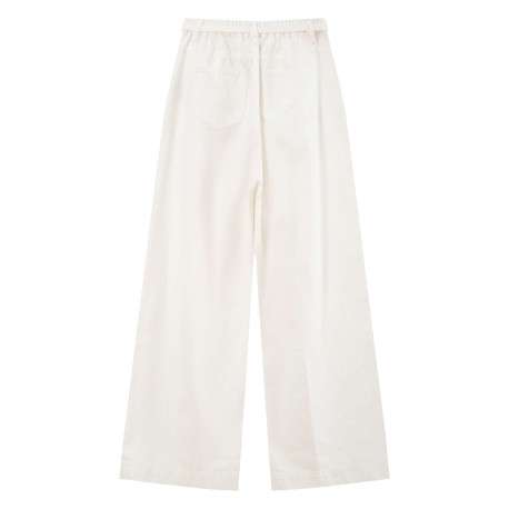 Pantalon chino en coton blanc uni à coupe large avec un bouton et un zip - Image 2