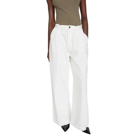 Pantalon chino en coton blanc uni à coupe large avec un bouton et un zip - Image 4