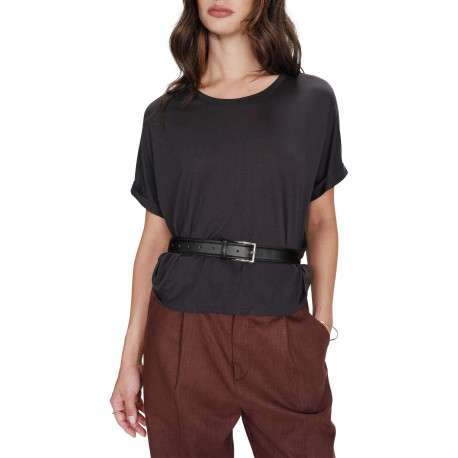 T-shirt anthracite uni avec une coupe droite et des manches courtes - Image 4