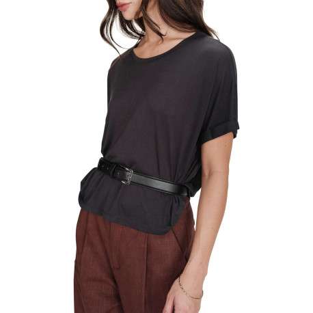 T-shirt anthracite uni avec une coupe droite et des manches courtes - Image 5