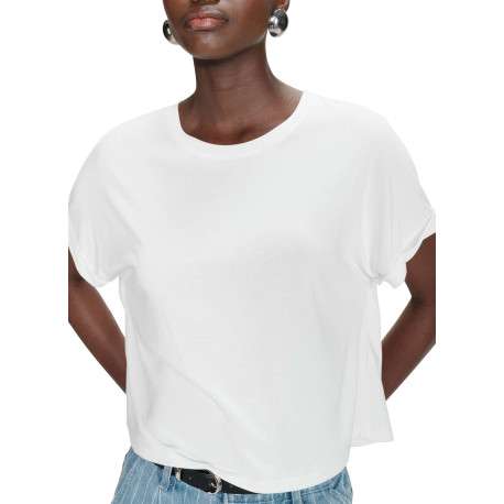 T-shirt blanc uni avec une coupe droite et des manches courtes - Image 5