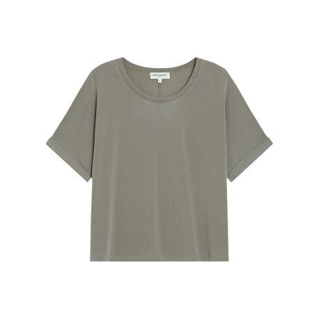 T-shirt kaki uni avec une coupe droite et des manches courtes
