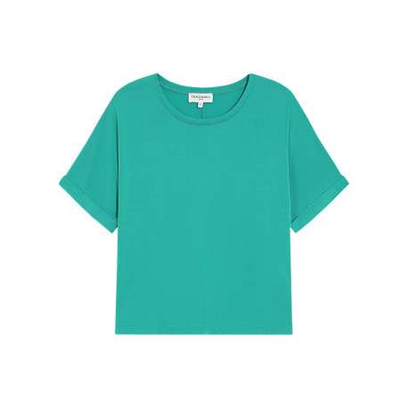 T-shirt vert uni avec une coupe droite et des manches courtes