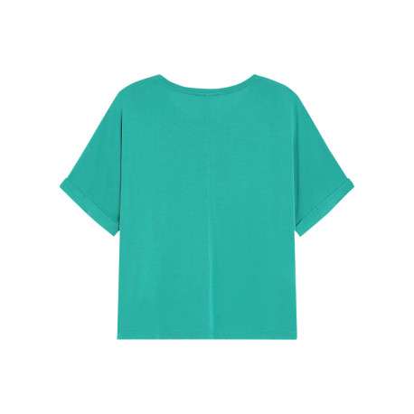 T-shirt vert uni avec une coupe droite et des manches courtes - Image 2