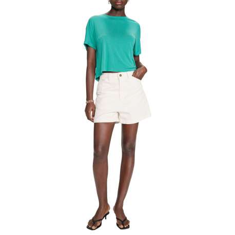 T-shirt vert uni avec une coupe droite et des manches courtes - Image 3