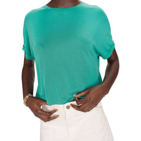 T-shirt vert uni avec une coupe droite et des manches courtes - Image 5