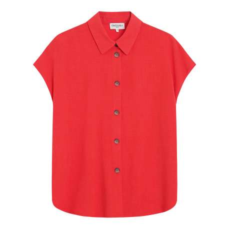 Chemisier rouge uni avec une coupe droite et un col à revers