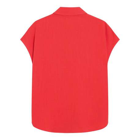 Chemisier rouge uni avec une coupe droite et un col à revers - Image 2