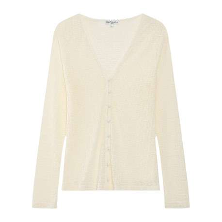 Gilet écru à motif géométrique avec une coupe droite et un col v