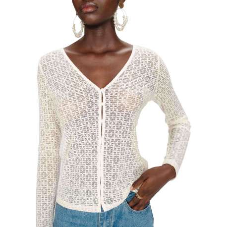 Gilet écru à motif géométrique avec une coupe droite et un col v - Image 5
